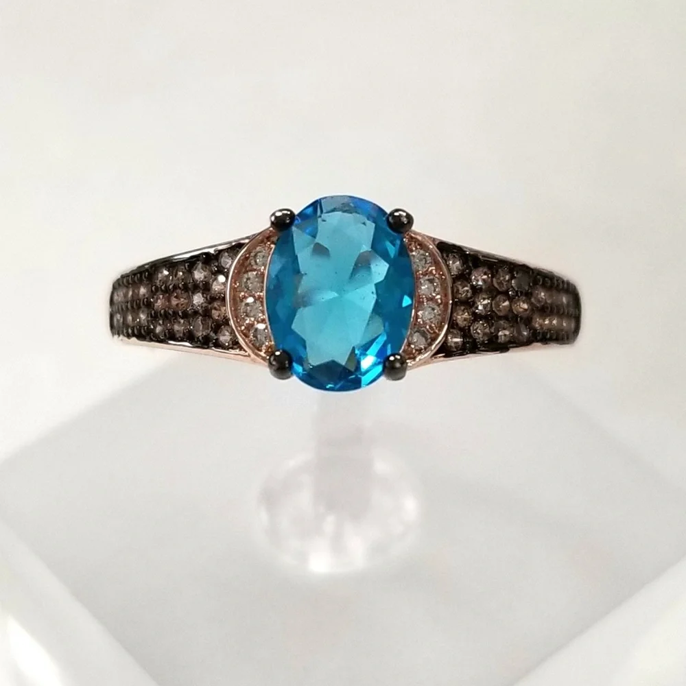 Blue Champagne Pave Ring - Picture 5 of 7